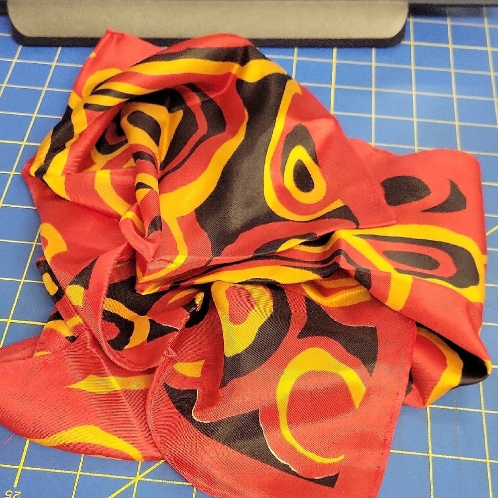 Vibrant Red Black Yellow Silky Scarf 40" x 11"